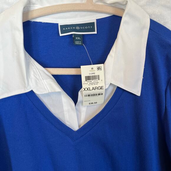 NEW Karen Scott long sleeve blue top with built in collar and cuffs size XXL - Picture 2 of 5